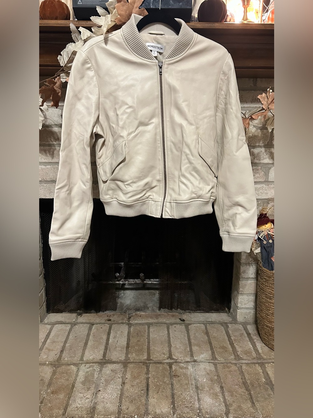 Nordstrom Cream Bomber Jacket with Ribbed Trim EUC